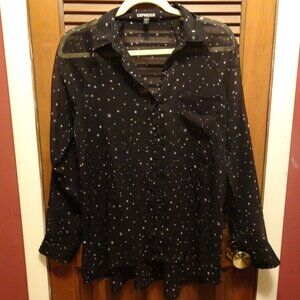 a black express shirt with little white stars on it!